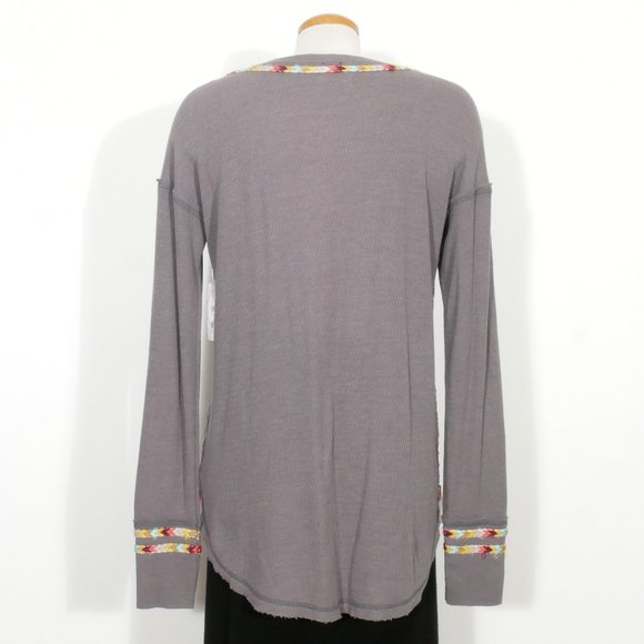 Gray Cotton Blend Rainbow Thermal Henley Top L - Picture 3 of 8